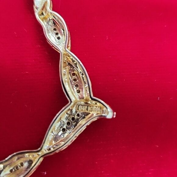 Vintage Signed BRKRN Diamond Gold Tone Necklace - Picture 3 of 3